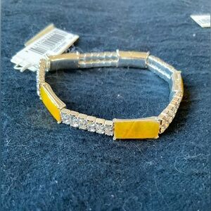 New Lauren Conrad LC Yellow With Clear Crystals Expandable Bracelet